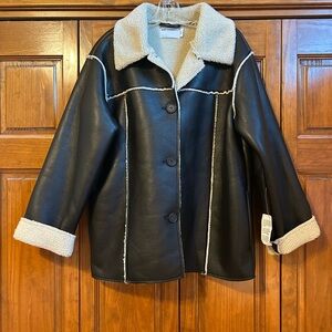 ASOS Designs Women’s Faux Leather Sherling Mid-Length Jacket, Black, Size 2, New